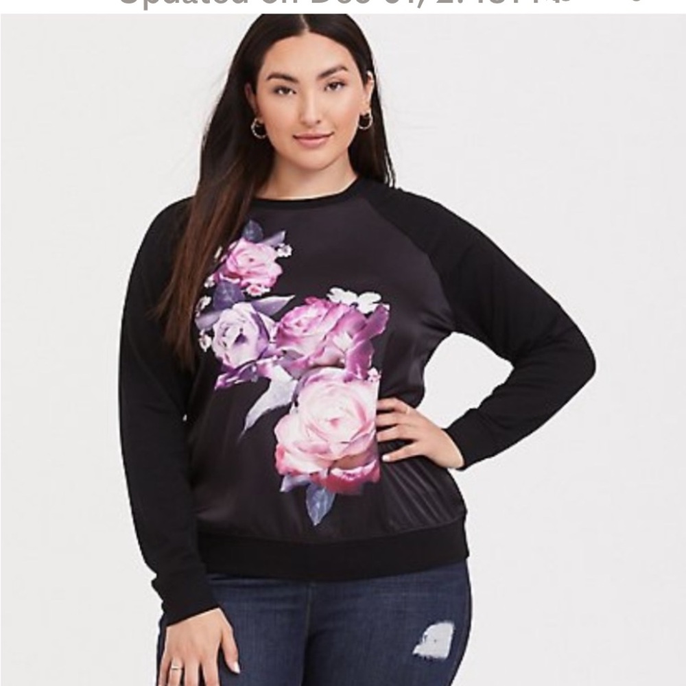 Torrid Black and Pink Floral Sweater with Cozy Knit Fabric size 0X